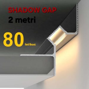 Profil de scafa, shadow gap, aluminiu, pentru banda LED, rigips, incastrat, gri/alb - imagine 1